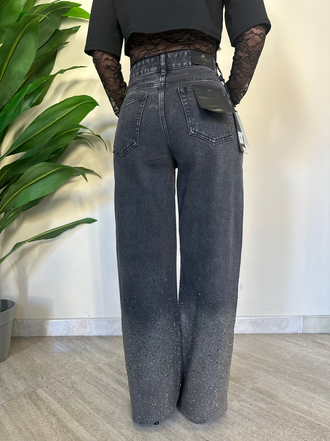 Jeans palazzo strass sfumato